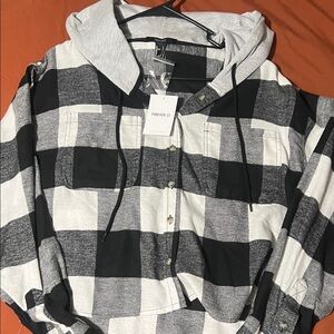 Forever 21 Black and White Cropped Plaid Shirt